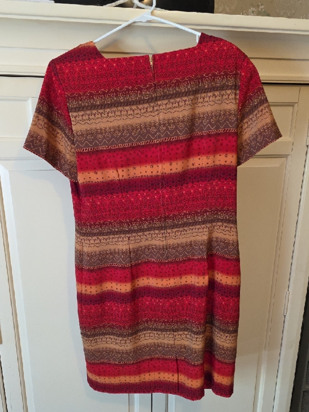 Sag Harbor Red and Brown Striped Short Sleeve Shift Dress - Picture 3 of 4